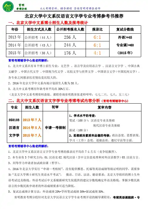 北京大学汉语言文字学考博指定参考书高分课程班考试内容考试重点-育明考研考博