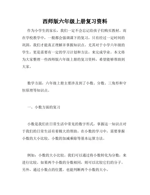 西师版六年级上册复习资料