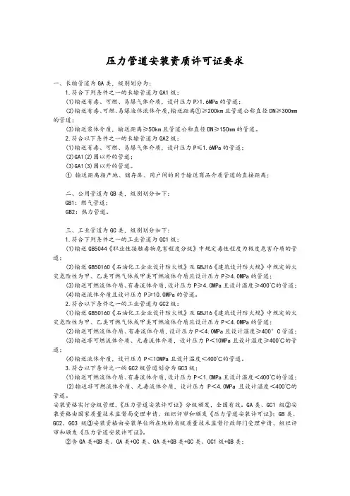 压力管道安装资质许可证要求