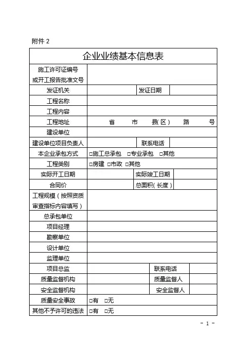 建筑企业业绩基本信息表