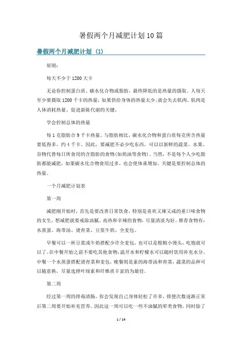 暑假两个月减肥计划10篇
