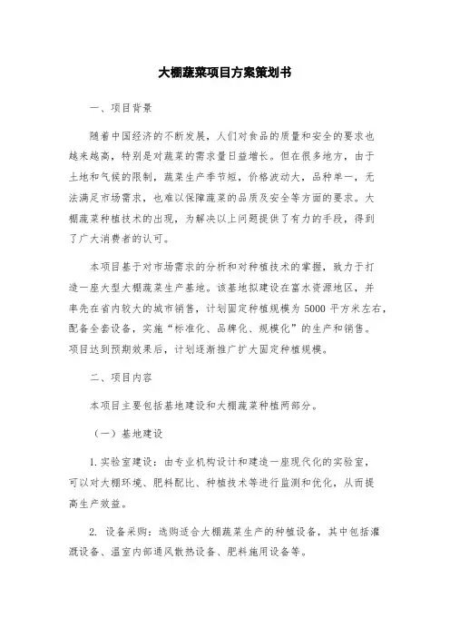 大棚蔬菜项目方案策划书