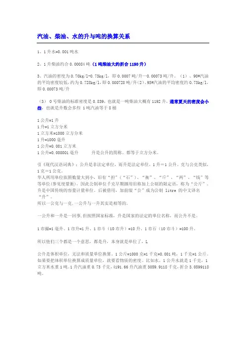汽油、柴油吨与升的换算[1]