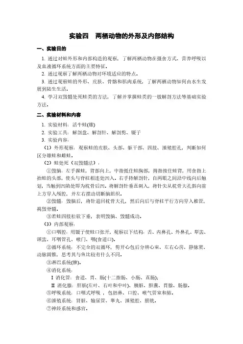 实验四 两栖动物的外形及内部结构