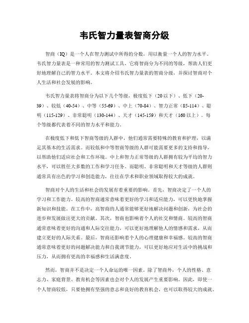韦氏智力量表智商分级