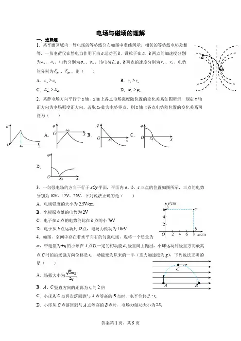 高考高考物理二轮复习专题训练：电场与磁场的理解