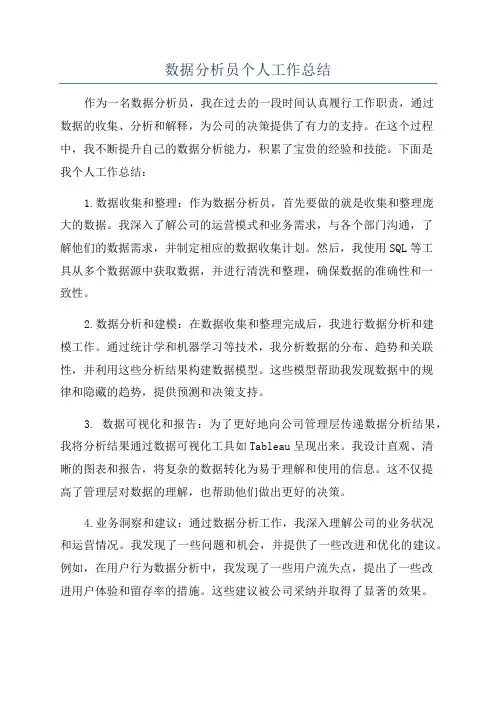 数据分析员个人工作总结