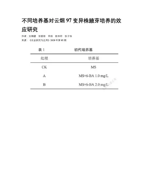 不同培养基对云烟97变异株腋芽培养的效应研究