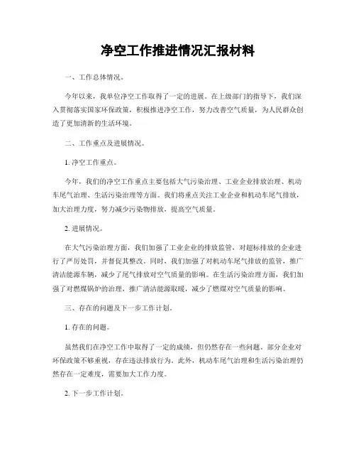 净空工作推进情况汇报材料