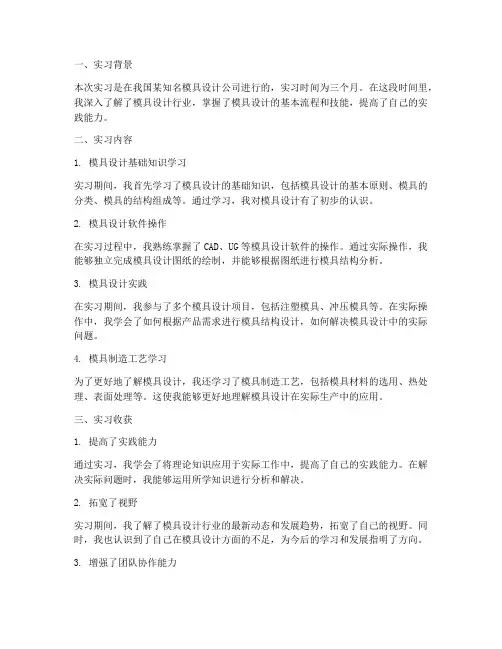 模具设计报告总结范文