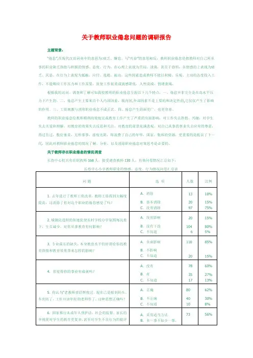 关于教师职业倦怠问题的调研报告