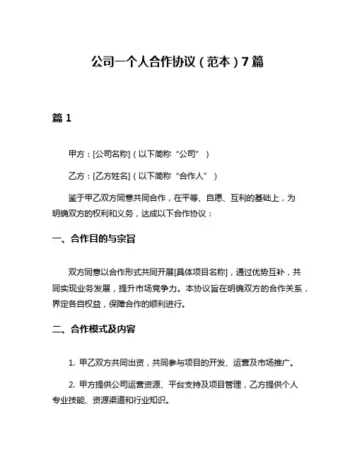 公司一个人合作协议(范本)7篇
