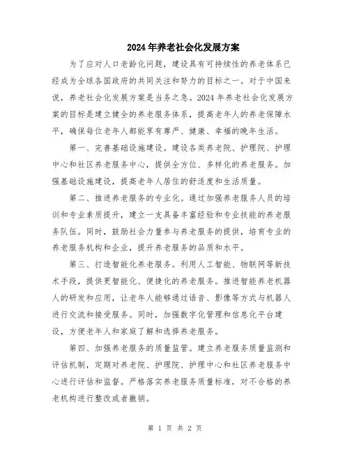 2024年养老社会化发展方案