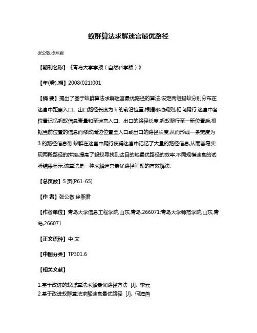 蚁群算法求解迷宫最优路径
