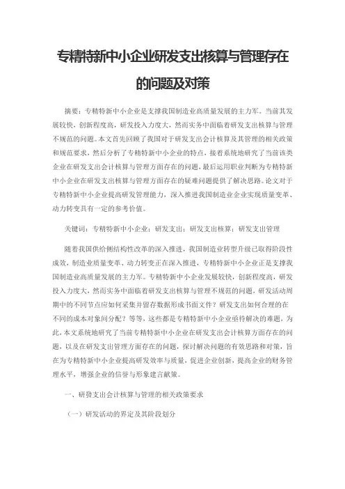专精特新中小企业研发支出核算与管理存在的问题及对策