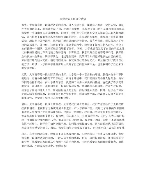 大学青春主题班会感悟