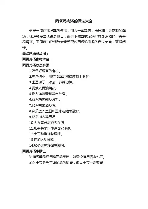 西餐鸡肉汤的做法大全