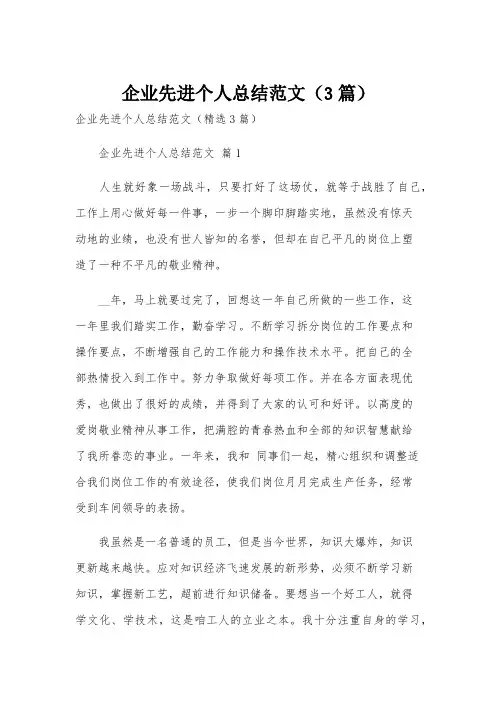 企业先进个人总结范文(3篇)