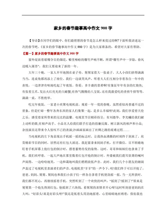 家乡的春节趣事高中作文900字