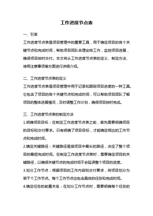 工作进度节点表