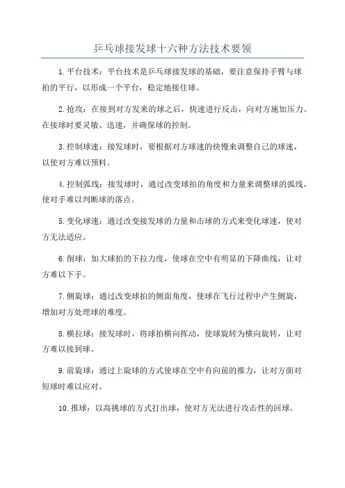 乒乓球接发球十六种方法技术要领
