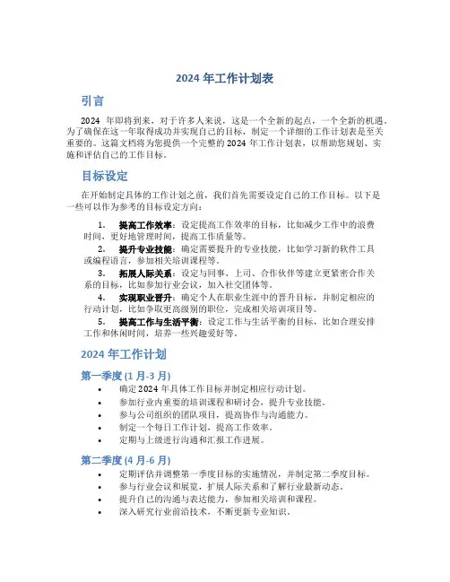 2024年工作计划表