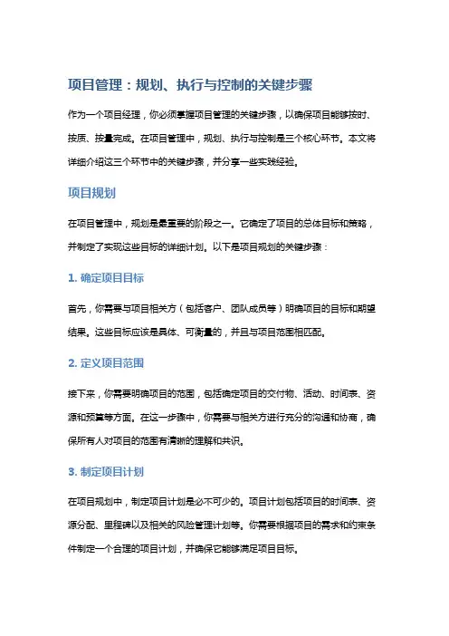 项目管理：规划、执行与控制的关键步骤