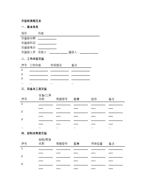 交接班表格范本