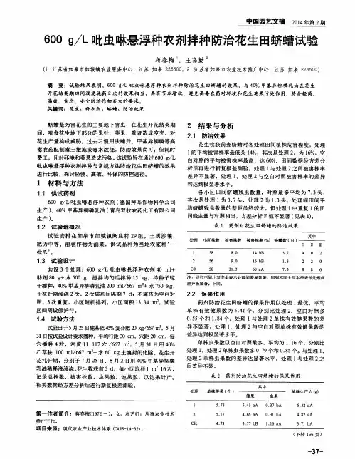 600g／L吡虫啉悬浮种衣剂拌种防治花生田蛴螬试验