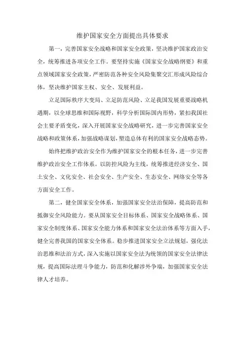 维护国家安全方面提出具体要求