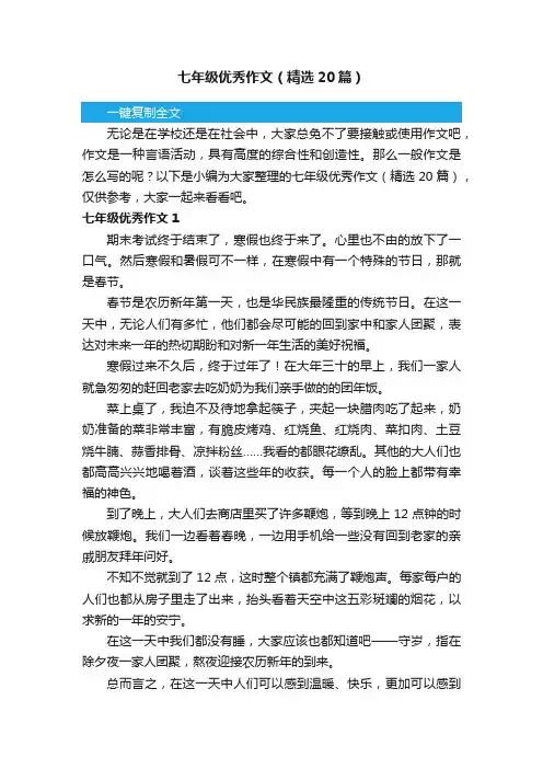 七年级优秀作文（精选20篇）