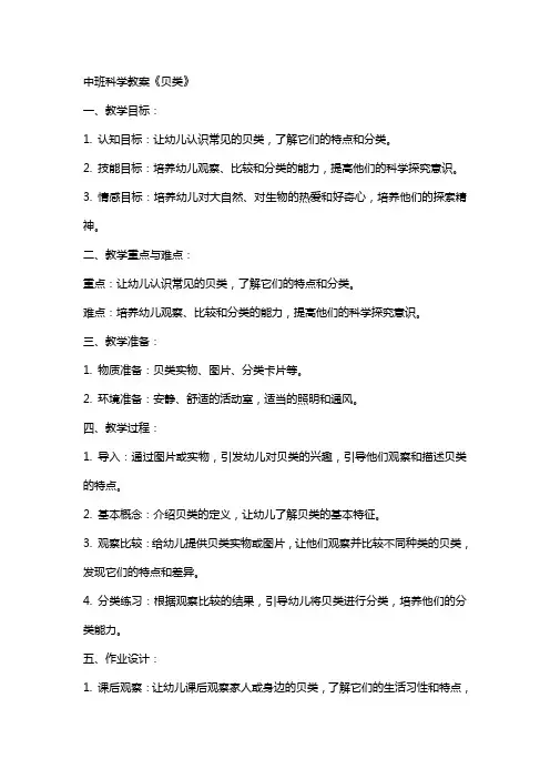 中班科学教案《贝类》