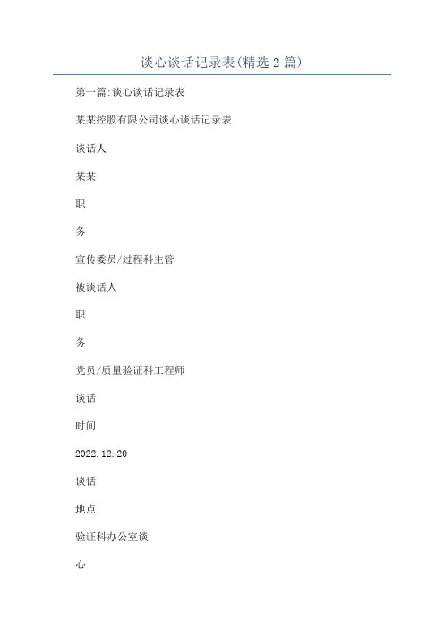 谈心谈话记录表(精选2篇)