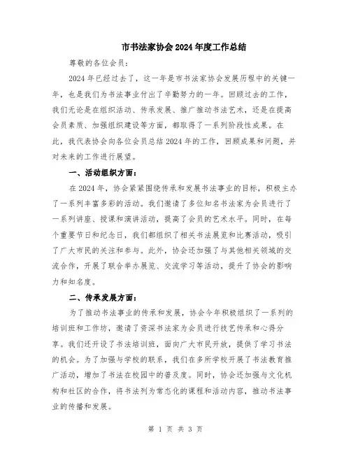 市书法家协会2024年度工作总结