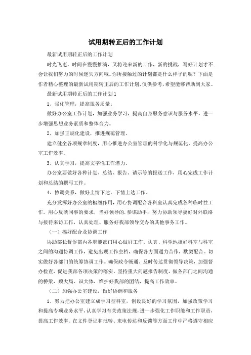 试用期转正后的工作计划