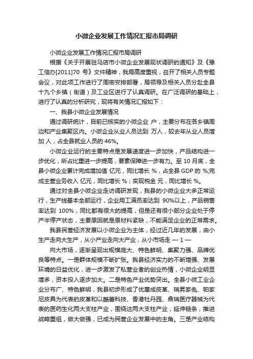 小微企业发展工作情况汇报市局调研