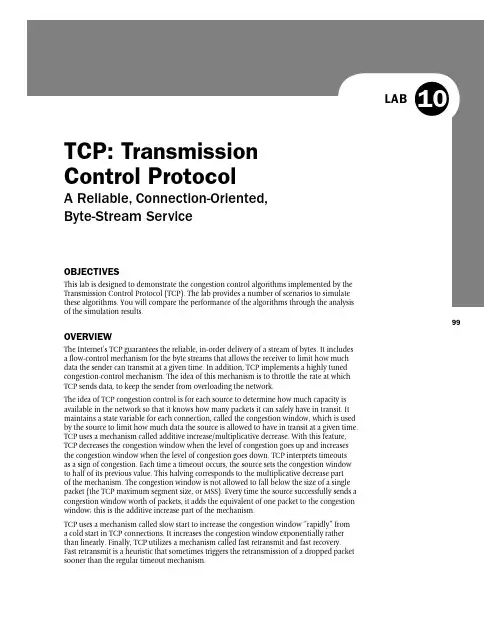 TCP 拥塞控制算法实验指南说明书