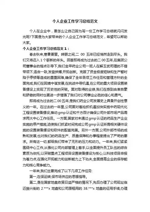 个人企业工作学习总结范文
