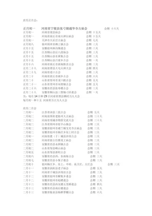 全国庙会时间表