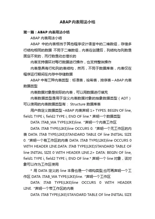 ABAP内表用法小结