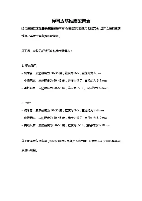弹弓皮筋锥度配置表