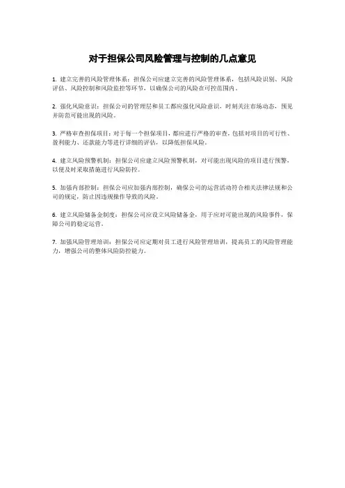 对于担保公司风险管理与控制的几点意见