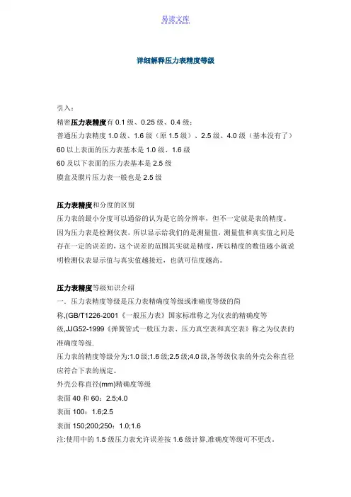 详细解释压力表精度等级