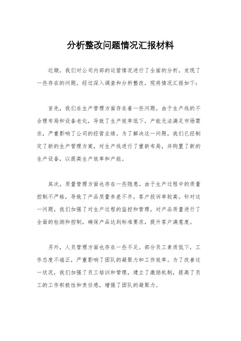 分析整改问题情况汇报材料