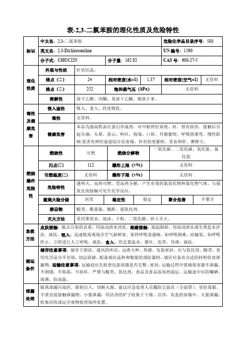 2,3-二氯苯胺-理化性质及危险特性表