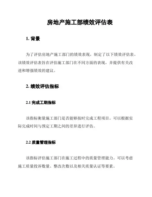 房地产施工部绩效评估表