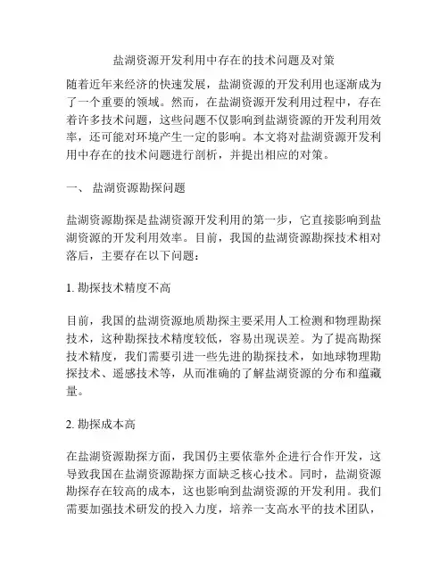 盐湖资源开发利用中存在的技术问题及对策