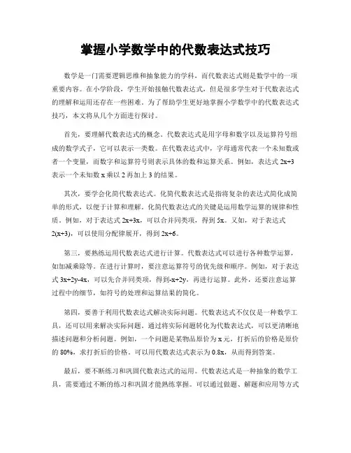 掌握小学数学中的代数表达式技巧