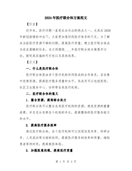 2024年医疗联合体方案范文