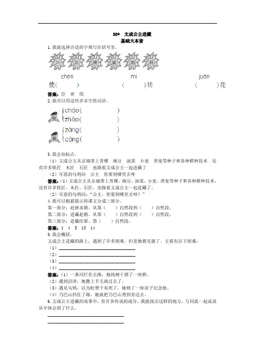 四年级语文下册-练习-文成公主进藏试题及答案